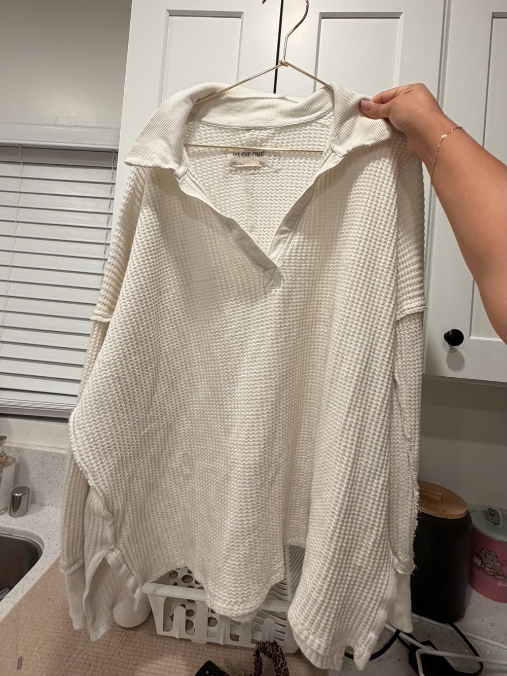 Cream Waffle-Knit Collared Sweater - we the Free